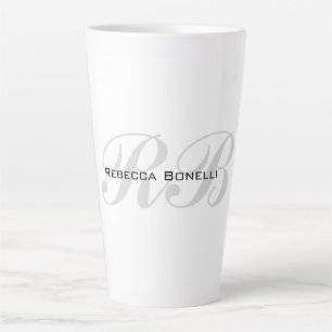 Tasse Latte Monogramme gris blanc Nom Initiales Simple Style