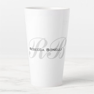 Tasse Latte Monogramme gris blanc Nom Initiales Simple Style