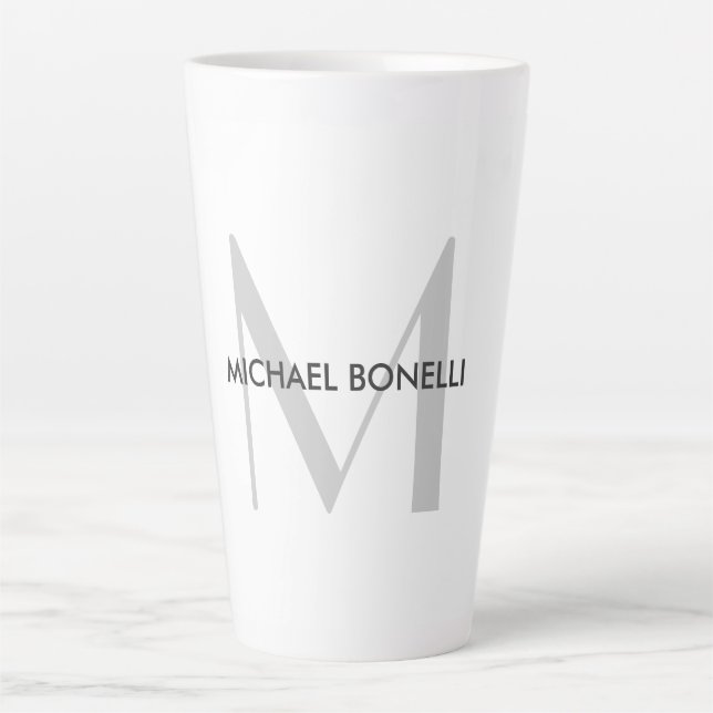 Tasse Latte Monogramme gris Noir Nom blanc (Devant)