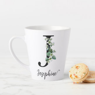 Tasse Latte Monogramme J Nom personnalisé Jasmine Fleurs Éléga