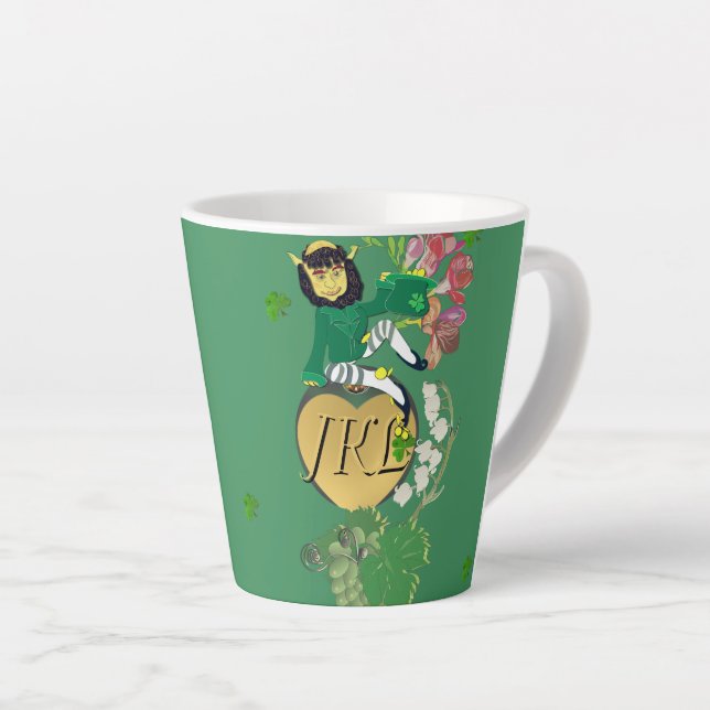 Tasse Latte Monogramme Leprechaun Floral (Angle droit)