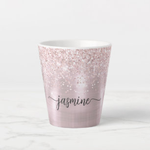 Tasse Latte Monogramme métallisé avec strass rose gold et rose