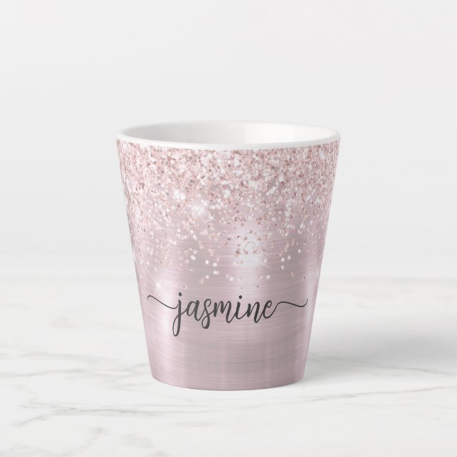 Tasse Latte Monogramme métallisé pailleté rose gold et rose Gi (Devant)