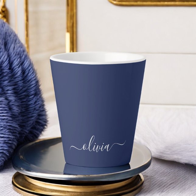 Tasse Latte Monogramme moderne bleu marine et blanc (Créateur téléchargé)