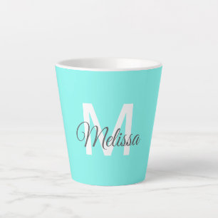 Tasse Latte monogramme moderne chic minimaliste turquoise aqua
