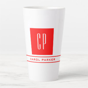 Tasse Latte Monogramme moderne Professionnel Nom simple Rouge 