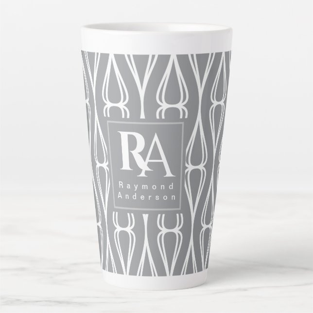 Tasse Latte Monogramme Motif blanc gris moderne (Devant)