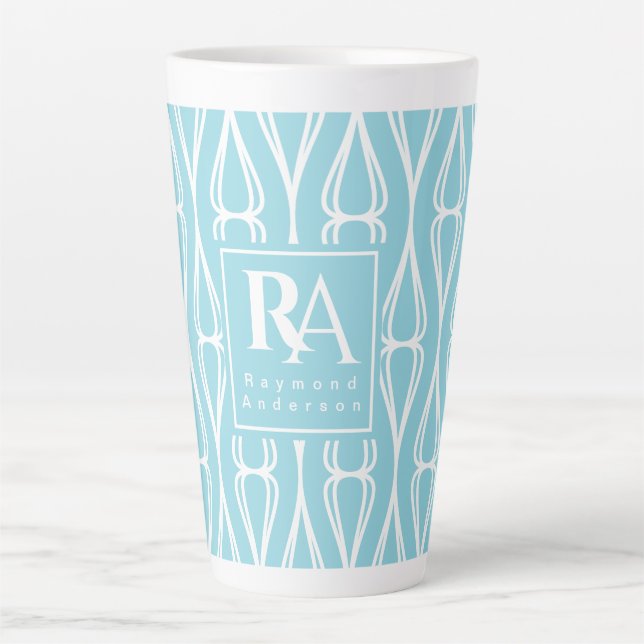 Tasse Latte Monogramme Motif bleu moderne (Devant)