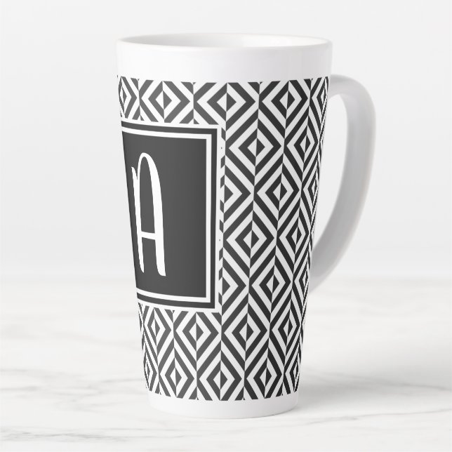 Tasse Latte Monogramme Motif Diamant noir et blanc (Angle droit)