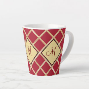 Tasse Latte Monogramme Motif géométrique Diamant Or Rouge