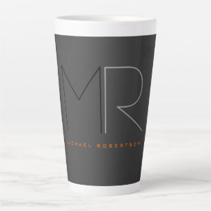 Tasse Latte Monogramme noir gris tendance Plain