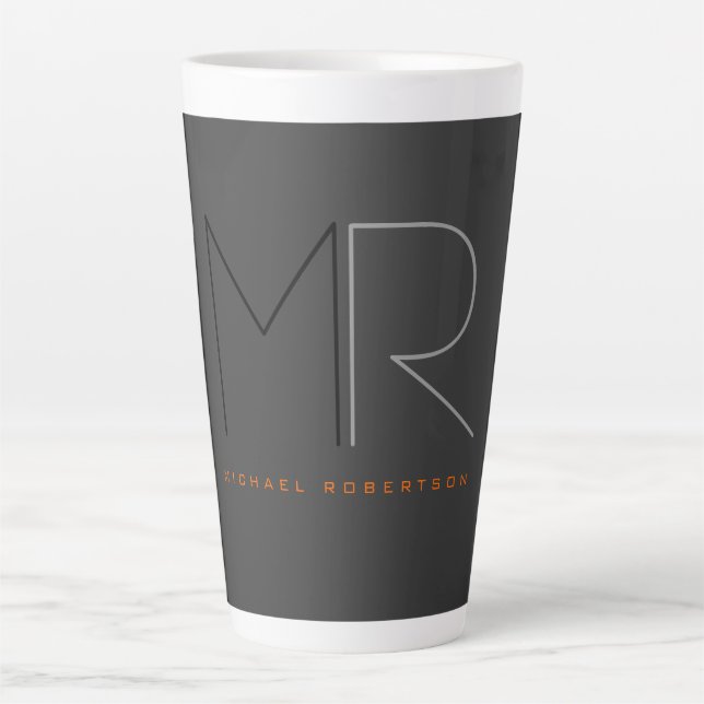 Tasse Latte Monogramme noir gris tendance Plain (Devant)