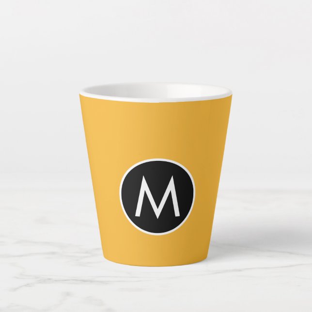 Tasse Latte Monogramme noir jaune moutarde moderne tendance (Devant)