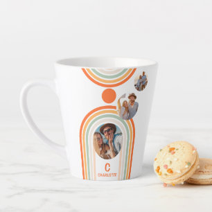 Tasse Latte Monogramme Nom Boho Arch Multi Photo Fille tendanc