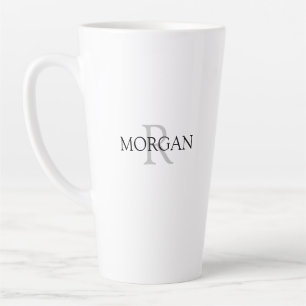 Tasse Latte Monogramme & Nom Design Simple Texte Noir & Gris