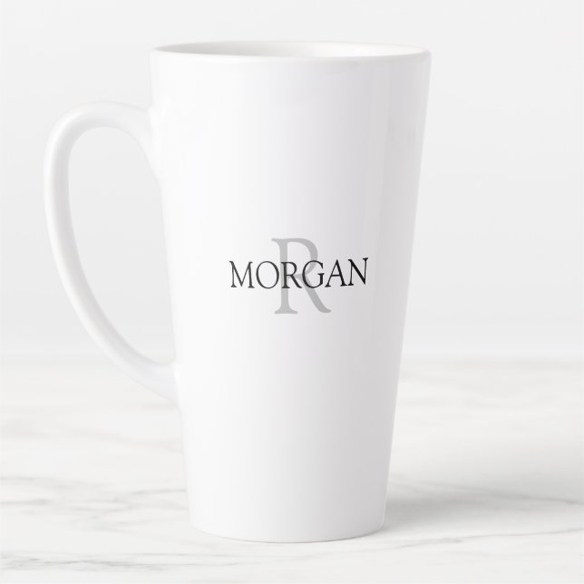Tasse Latte Monogramme & Nom Design Simple Texte Noir & Gris (Gauche)
