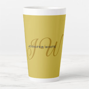 Tasse Latte Monogramme or couleur plaine minimaliste moderne