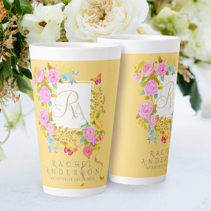 Tasse Latte Monogramme Or Jardin Fleuri Romantique