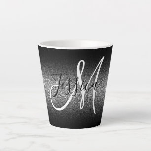 Tasse Latte Monogramme Pailleté Argent Ombré Noir Élégant