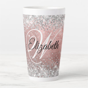 Tasse Latte Monogramme pailleté argent rose blush métallisé