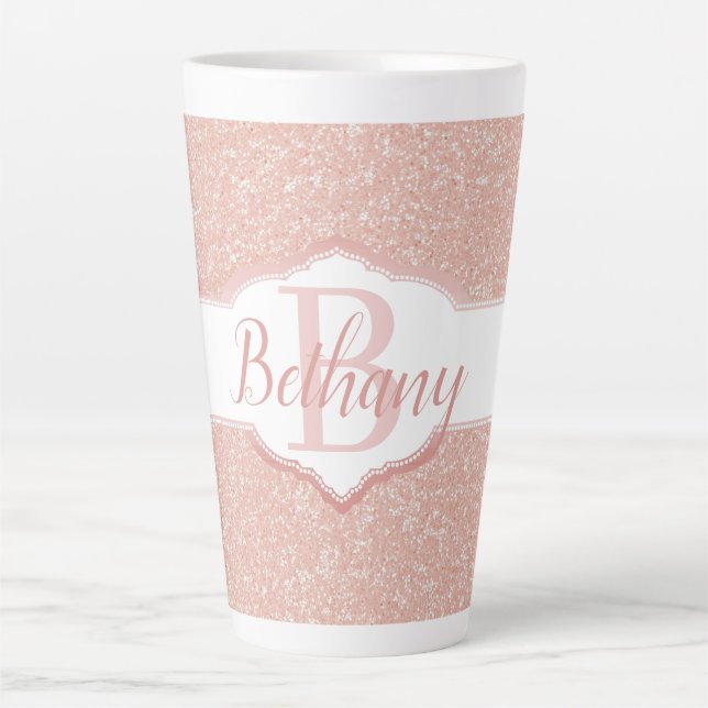 Tasse Latte Monogramme Parties scintillant rose (Devant)