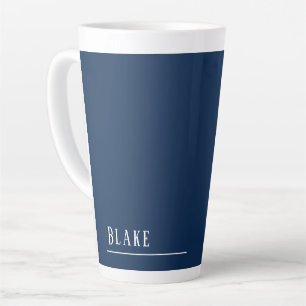 Tasse Latte monogramme personnalisé, bleu marine moderne