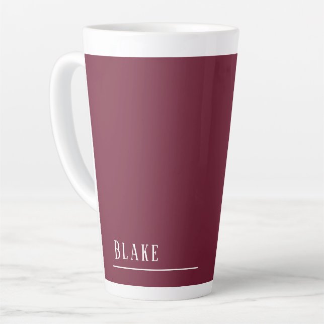 Tasse Latte monogramme personnalisé, bordeaux moderne (Angle gauche)