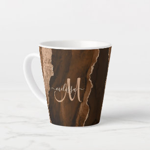 Tasse Latte Monogramme personnalisé Brown chic Parties scintil
