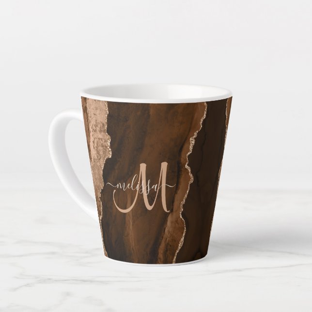 Tasse Latte Monogramme personnalisé Brown chic Parties scintil (Angle gauche)