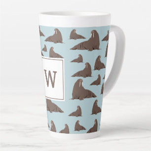 Tasse Latte Monogramme personnalisé Cute Walrus Motif