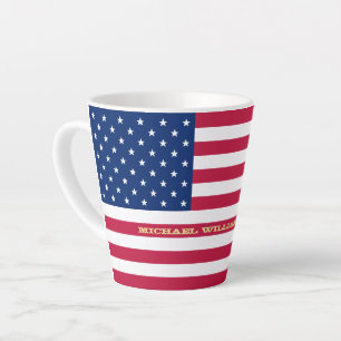 Tasse Latte Monogramme personnalisé du drapeau américain