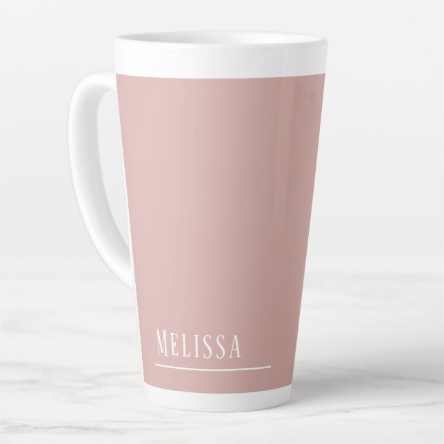 Tasse Latte monogramme personnalisé, rose vif moderne (Angle gauche)