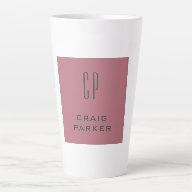 Tasse Latte Monogramme professionnel moderne Rose clair or bla (Devant)