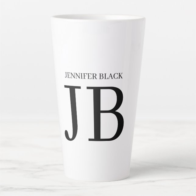 Tasse Latte Monogramme Professionnel Noir Blanc (Devant)
