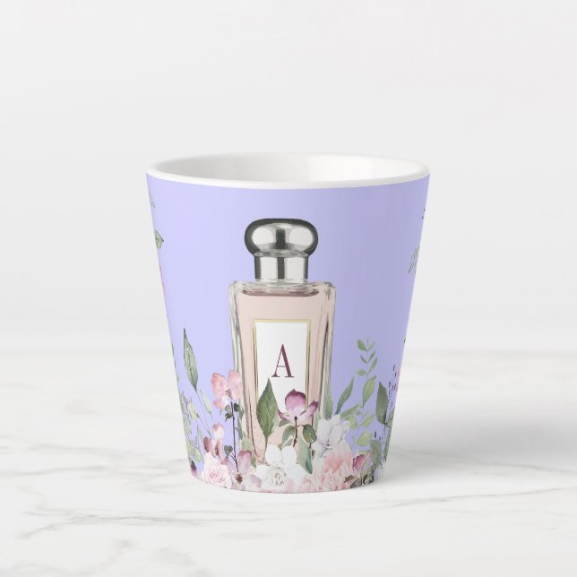 Tasse Latte Monogramme Purple Parfum Bouteille Floral Plutôt C (Devant)