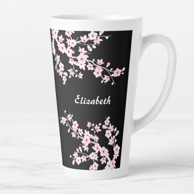 Tasse Latte Monogramme rose noir cerisier  (Droite)