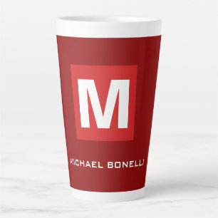 Tasse Latte Monogramme rouge foncé et design tendance ton nom