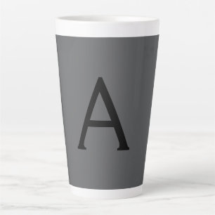 Tasse Latte Monogramme simple gris classique Ajouter un nom in