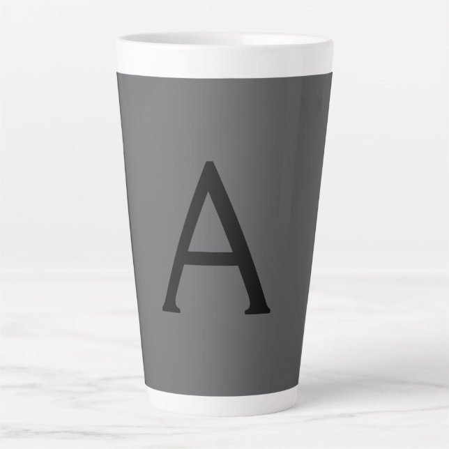 Tasse Latte Monogramme simple gris classique Ajouter un nom in (Devant)