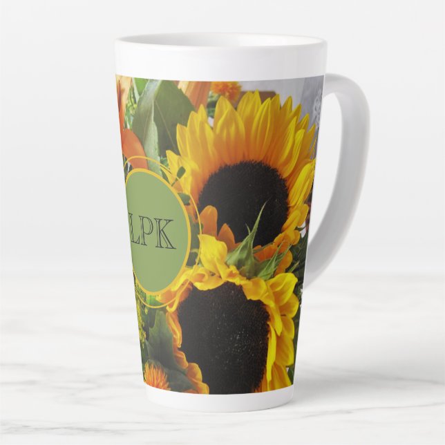 Tasse Latte Monogramme Superbes tournesols Imprimer 17oz (Angle droit)