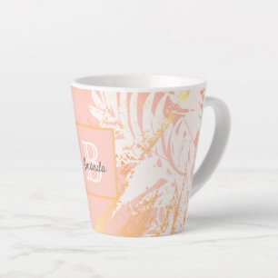 Tasse Latte Monographie feuille rose de palmier d'or