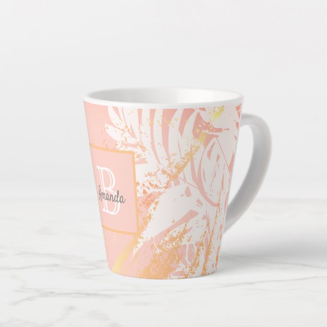 Tasse Latte Monographie feuille rose de palmier d'or (Angle droit)