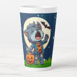 Tasse Latte Monstre de loup-garou mignon hurlant avec citrouil