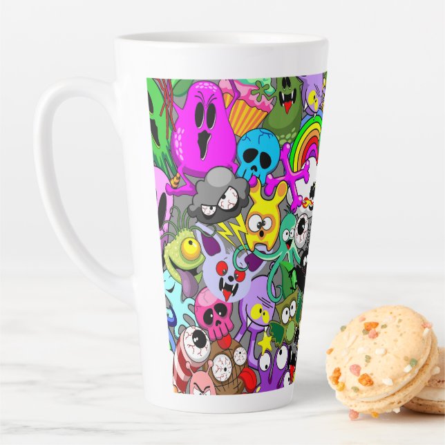 Tasse Latte Monstres caractères mignons Motif d'Halloween (En situation)