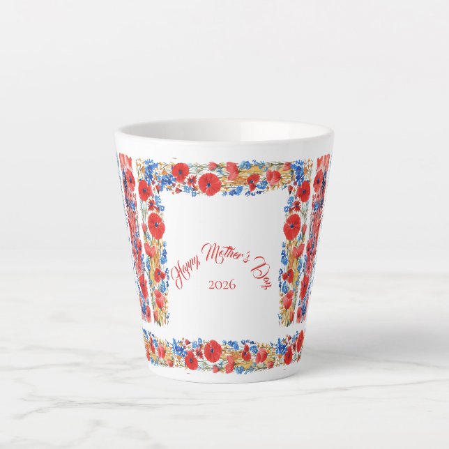 Tasse Latte Mother's Day 2026 Brush Strokes Wildflowers (Devant)