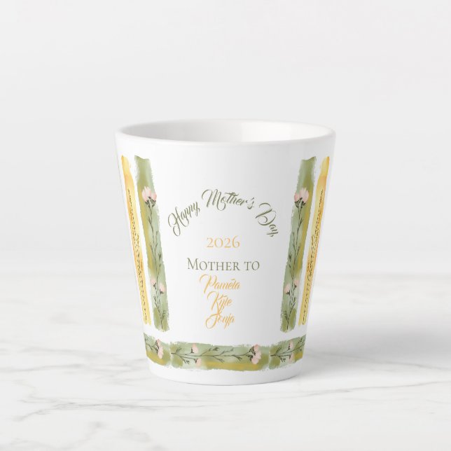 Tasse Latte Mother's Day 2026 Brush Strokes Wildflowers  (Devant)