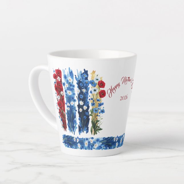 Tasse Latte Mother's Day 2026 Brush Strokes Wildflowers Latte (Angle gauche)