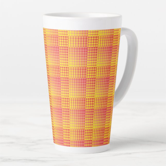Tasse Latte Motif Abstrait à Damier Rouge Jaune (Angle droit)