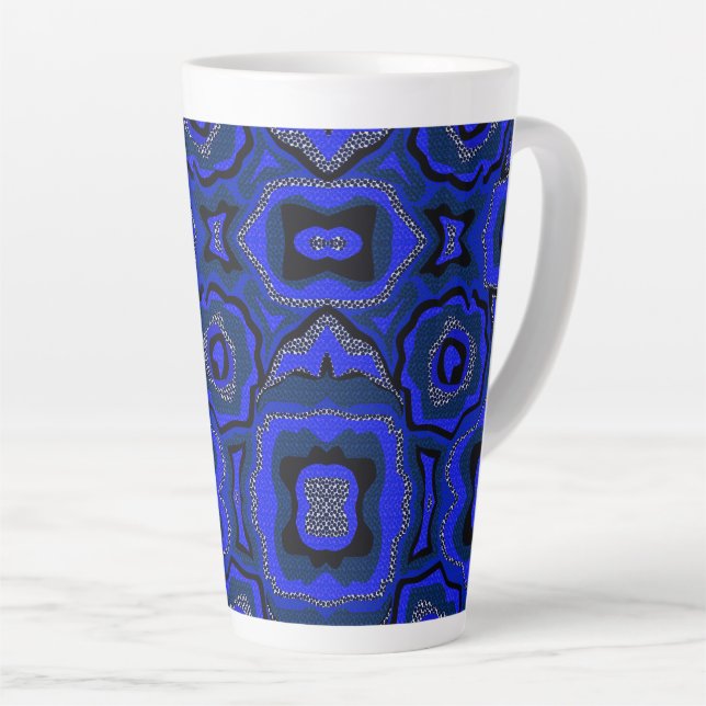 Tasse Latte Motif abstrait bleu noir et indigo. (Angle droit)