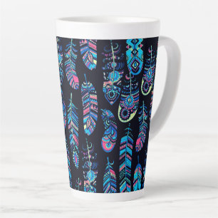 Tasse Latte Motif aux plumes de sauce bleu